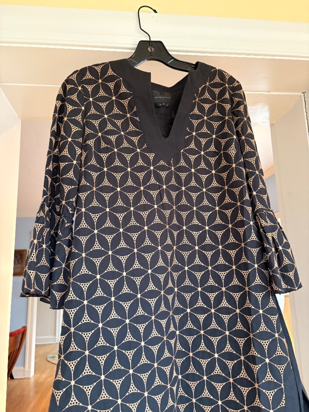 Anna Sui Anthropologie Embroidered Black Print Short Mini Sundress Tunic Dress